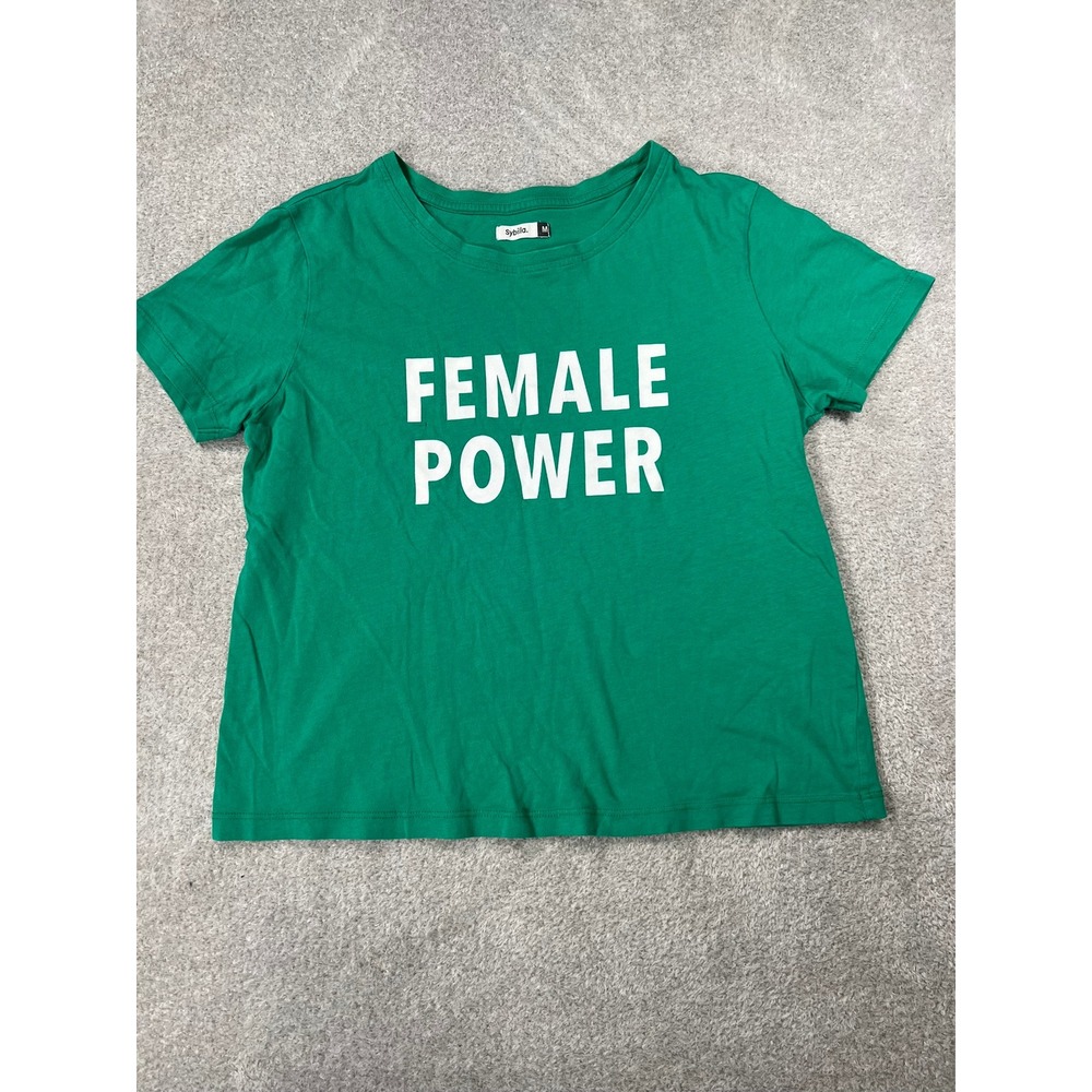 Sybilla Female Power Graphic T-Shirt Medium Green Organic Cotton Statement Tee